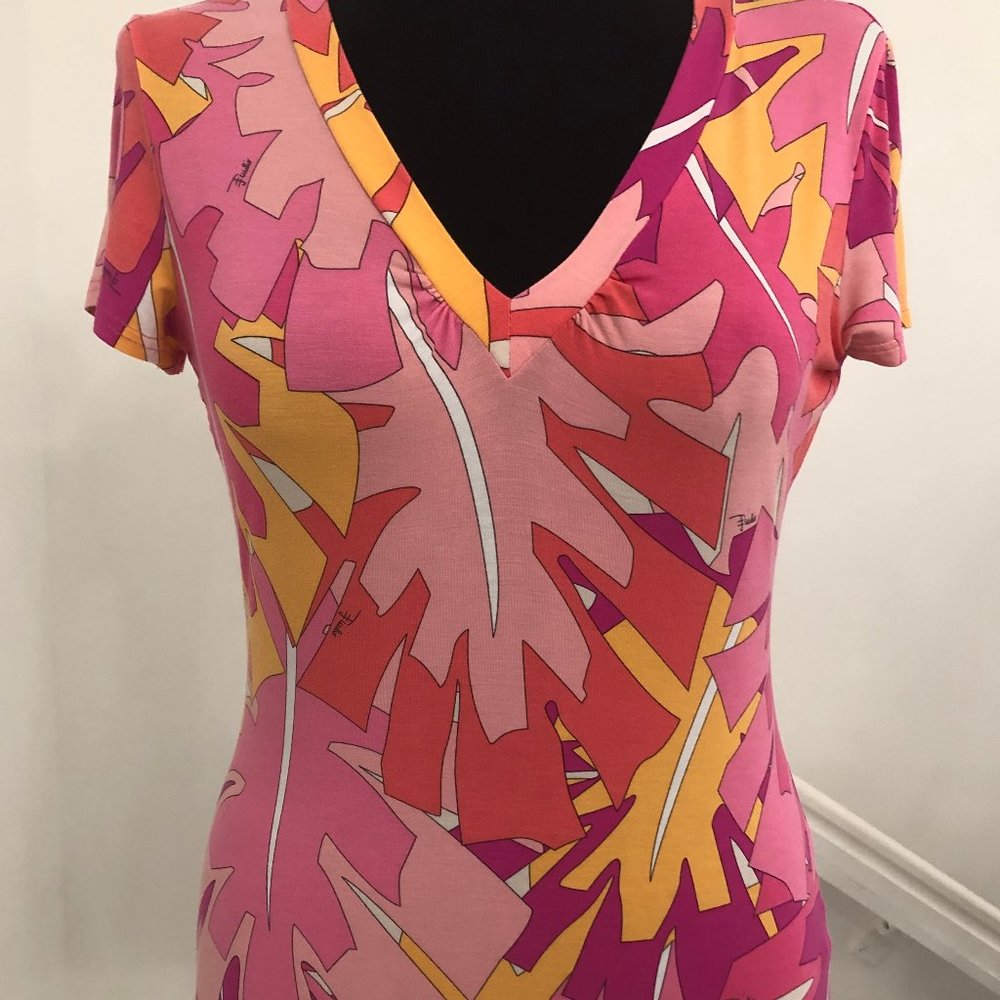 EMILIO PUCCI Pink & Orange PUCCI Print Tee/Top